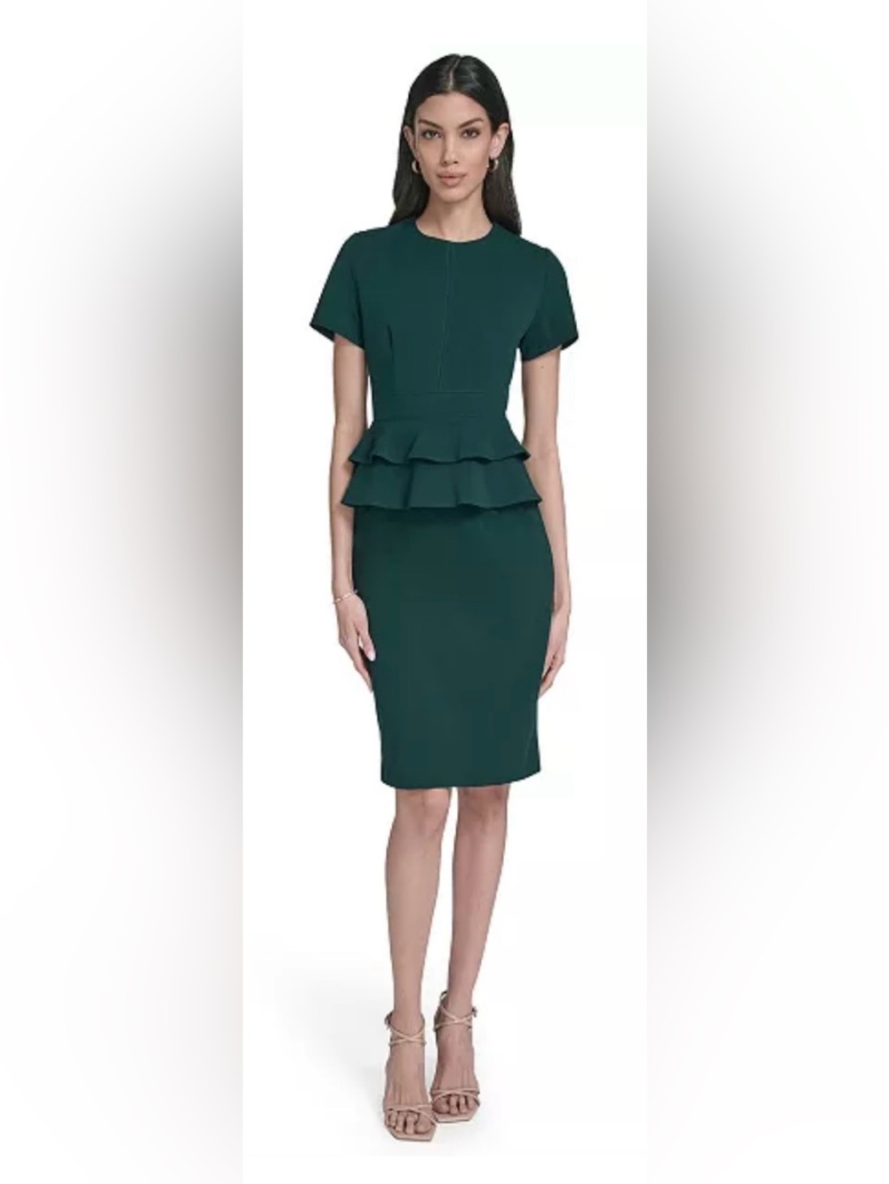 NWT Calvin Klein Hunter Green Tiered Peplum Sheath Dress Size 14
